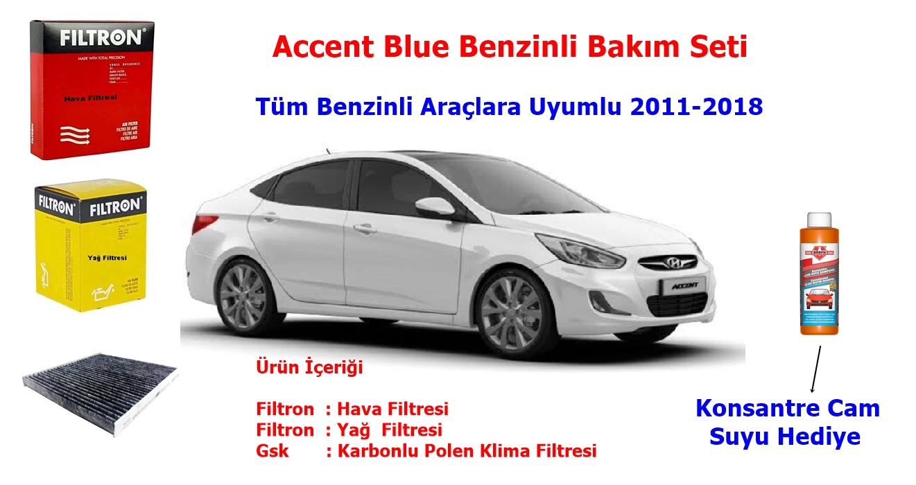 Filtron Accent Blue Benzinli Bakım Seti,Accent Blue Filtre Seti 2011-2018 Tüm Kasalar