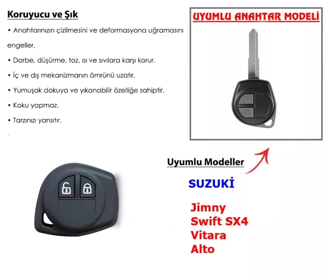 Suzuki Anahtar Koruyucu Jimny Anahtar,Swift Anahtar, Vitara Anahtar,Alto Anahtar (SİYAH)