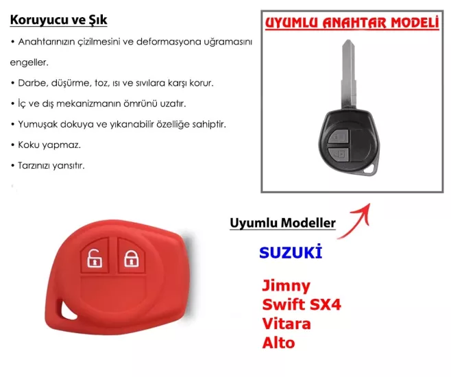 Suzuki Anahtar Koruyucu Jimny Anahtar,Swift Anahtar, Vitara Anahtar,Alto Anahtar (KIRMIZI)