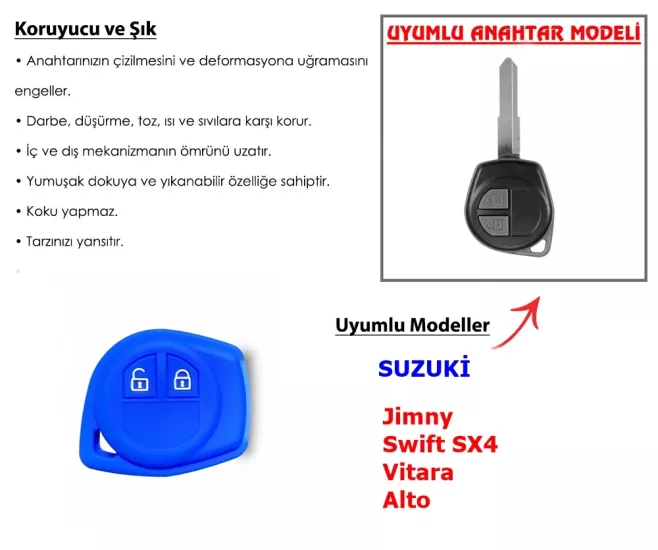 Suzuki Anahtar Koruyucu Jimny Anahtar,Swift Anahtar, Vitara Anahtar,Alto Anahtar (MAVİ)